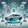 A concept illustration representing NCAP Bharat featuring a modern car surrounded by safety icons .