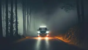car in forest
