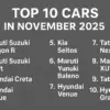 top 10 cars in nov 2025