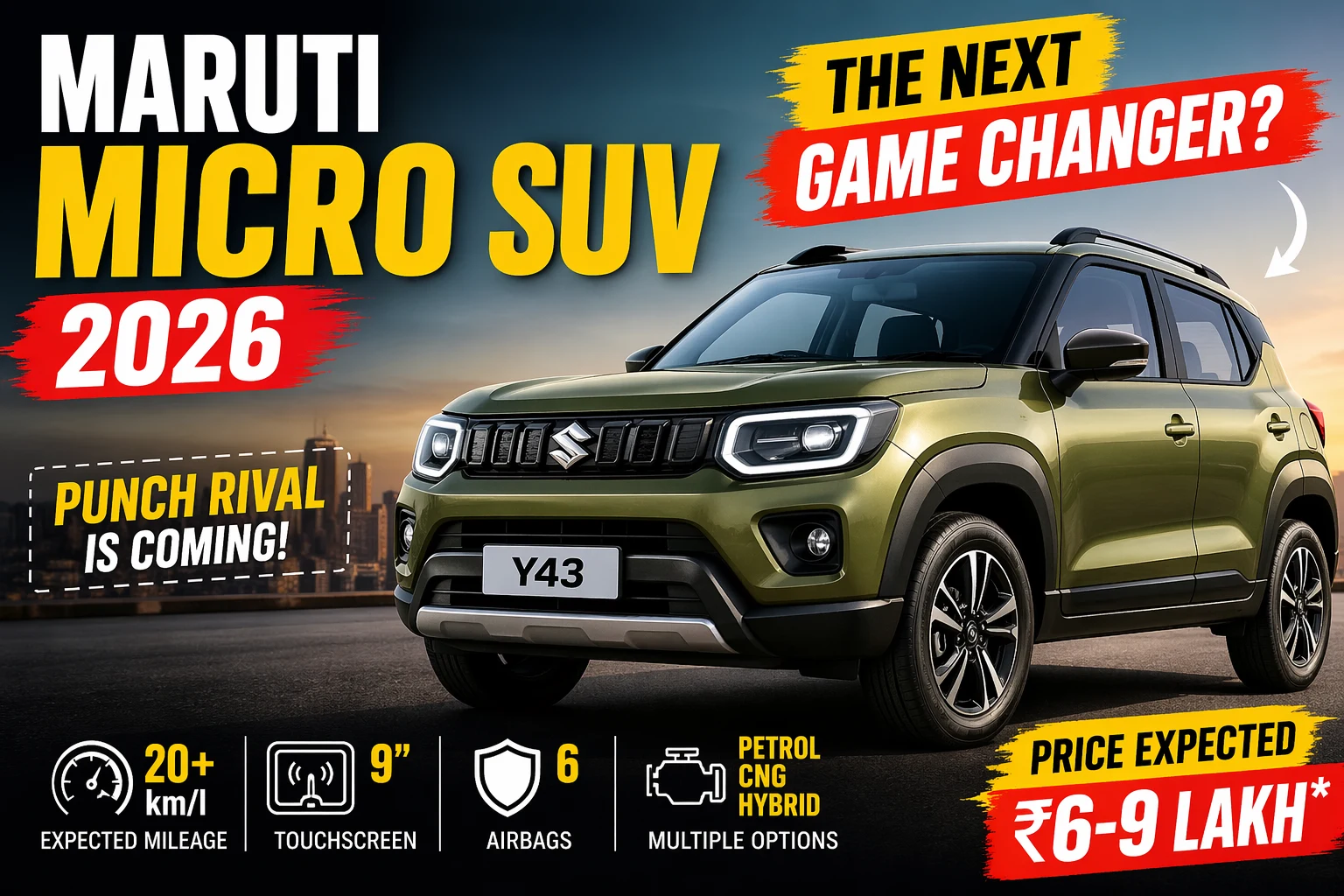 Maruti Micro SUV 2026 Y43 upcoming model with SUV design expected price 6 to 9 lakh in India