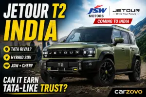 Jetour T2 SUV with JSW branding and Tata trust comparison theme for India launch | carzovo