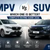 MPV vs SUV comparison in India 2026 showing a family MPV and a modern SUV to help buyers choose the right vehicle