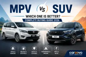 MPV vs SUV comparison in India 2026 showing a family MPV and a modern SUV to help buyers choose the right vehicle