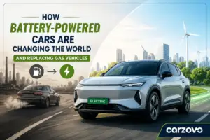 Battery-powered electric car representing the future of transportation